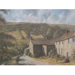 Large Harry Fryers watercolour/gouache "Starbotton, N Yorks", signed, framed and glazed, 35 x 53