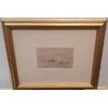 L S Lowry, pencil sketch "Lake at Borth-Y-Gust", bears signature, framed 10 x 16 cm