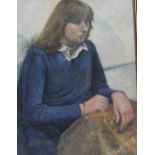Patrick Lambert LARKING (1907-1981) oil portrait of a lady in blue jumper, studio stamped, framed,