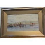 Lawrence Hobson (1872-?) 1913 watercolour "The fishing fleet, Peel, Isle of Man", signed & dated and