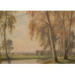 Indistictly signed, early 20thC oil on canvas, "Tranquil river scene", signed & inscribed "Paris",