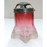 Antique small cranberry glass lampshade with metal rimmed surround 16 x 13 cm No chips or cracks