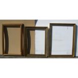 3 large, 20thC gold coloured wood frames, Internal measurements are - 46 x 66 cm, 44 x 75 cm, 57 x