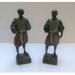 Pair of Victorian spelter negro servants dressed in Turkish outfits with original paint, Both 24