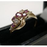 9ct yellow gold with a modernist ruby & diamond setting Approx 1.9 grams gross, size M