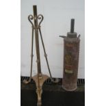 Old fire copper extinguisher & Victorian brass tripod (89 cm high)