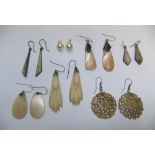 7 pairs of Victorian & Edwardian earrings to include pearl, mother of pearl & carved ivory examples