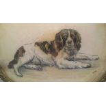 CW, early 20thC oval oil miniature of a Spaniel dog, initialled, metal frame, 6.5 x 8 cm