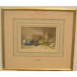 William Cruikshank (1866-1886) watercolour, still-life with dead game", signed, framed 13 x 20 cm In