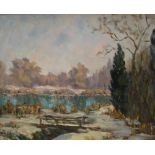 Double-sided & well framed, mid 20thC French oil on board, landscape by Charles Bernard, 38 x 46 cm