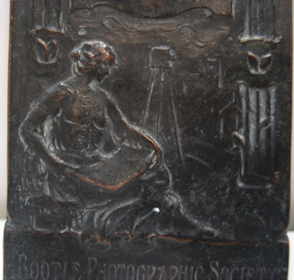 Art Nouveau period small bronze plaque for Bootle photographic society, awarded to M E Wright, 9 x 7 - Image 2 of 2