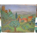 Indistinctly signed, French post-impressionist oil on canvas, country landscape, indistinctly signed