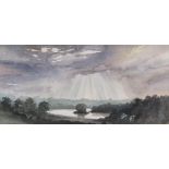 Large Paul Mann watercolour "A bend in the Thames, signed, mounted and framed, 24 x 54 cm Fine,