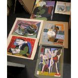Folio of 6 gouaches by differing artists, all after Picasso original paintings, all unframed. Ave