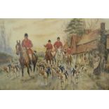 Edwardian hunting scene watercolour, initialled & dated "M.R. 1907", in original oak frame, 19 x