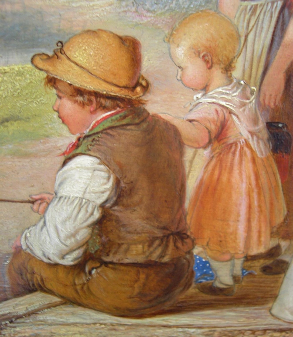 Attributed to WILLIAM HEMSLEY (1819-1906), pair of oils on wood panels "Victorian children in - Image 7 of 10