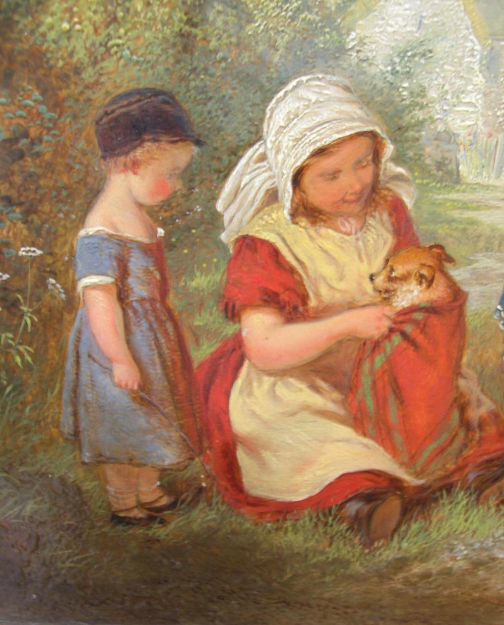 Attributed to WILLIAM HEMSLEY (1819-1906), pair of oils on wood panels "Victorian children in - Image 5 of 10