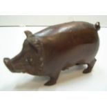 Unusual antique, central European carved wooden wild boar with hidden inner, with clasp to under-