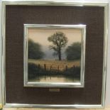 signed, Michael John HILL (born 1956) oil "Winter landscape" in original wide frame & plaque, 17 x