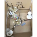 Vintage 3 armed Capodimonte style light fitting in brass & porcelain.