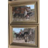 Large Pair of 1907 stately home scene oils on canvas, signed in initials H.A.D, sold in maching
