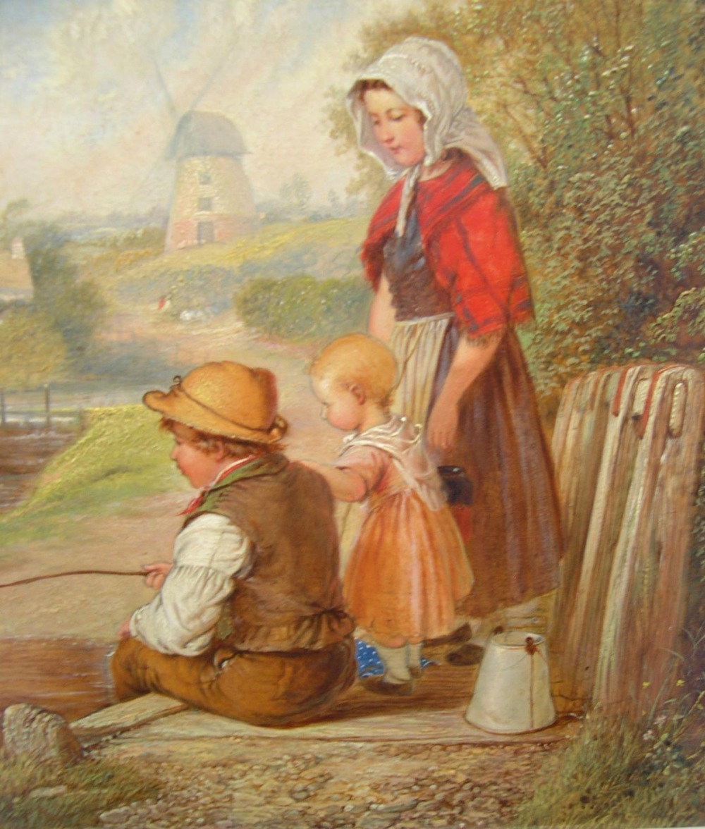 Attributed to WILLIAM HEMSLEY (1819-1906), pair of oils on wood panels "Victorian children in - Image 3 of 10