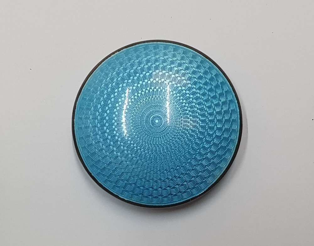 Edwardian silver & blue enamel ladies compact & mirror, 5 cm diameter