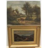 2 late 19thC/early 20thC British oil landscapes, 1 is a framed moorland track scene, the other,