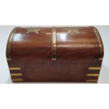 Small vintage wooden box with brass fittings, in the form an old tea-chest,
