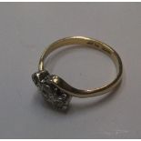 18ct yellow gold, illusion set 3 stone (2 diamond) ring Approx 2.4 grams gross, size H