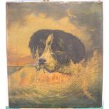 Victorian oil on canvas of a Newfoundland dog rescuing a young baby young, possibly signed in the