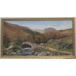 Ann Celia impasto impressionist oil on board, "The old mountain bridge", signed, framed 30 x 60 cm