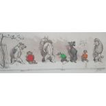 Arthur Boris O'KLEIN (1893-1985) hand coloured, pencil signed etching of dogs, also pencil