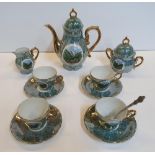 Complete Swiss turquoise Interlaken coffee set to include 4 coffee cups & saucers, coffee pot, sugar