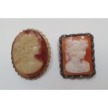 2 largish antique cameo brooches