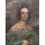 Large, good quality, unsigned oil on relined canvas portrait of a mid 19thC English lady, thin