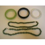 2 Jade necklace & solid ladies bands (1 Jade/Jadite), 5 items in total