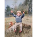 Gladys Lily MASSON (French 1920-2019) watercolour, young boy with Springer Spaniel, signed, hardwood