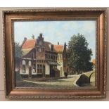 Dutch school, oil on canvas, street & canal scene, possibly signed Mulder, framed 40cm x 50cm