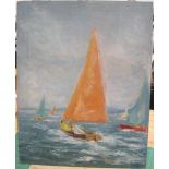 Unsigned impressionist oil on board, Racing yachts, in the style of Paul BEAUVAIS (1966),