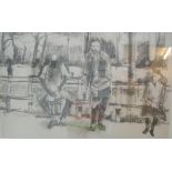 Jack Attree (born 1950) large graphite drawing "The musicians", signed, metal framed and glazed,