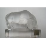 Lalique bull, signed, 11 cm long by 8 cm high Appears in good condition