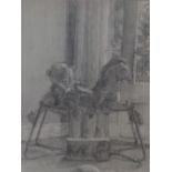 Indistinctly signed, mid 20thC, graphite "The rocking horse", framed, 29 x 38 cm Fine without