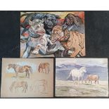 3 unframed, John Murray THOMSON (1885-1974) watercolours (1 double sided) 2 are 28 x 39, the