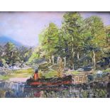High quality, small French mid 20thC impressionist oil on board, French river scene, framed, 16 x 21