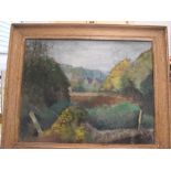 Mid 20thC French impressionist oil on board, "Country landscape", unsigned, original wood frame.