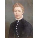 Unsigned, large oil portrait of a middle-aged lady, circa 1900 in original, plain gilt frame, 57 x