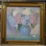 J R Laffitte, French mid 20thC post-impressionist oil on board, "Vase of flowers", good wood