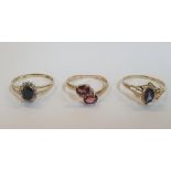 3 x 9ct yellow imported gold rings, one yellow gold black Sapphire and Diamond ring, one yellow gold