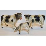 Vintage, large, Melba Ware Butchers Shop Friesian Bull, cow & Calf, Largest 32 cm long by 20 cm
